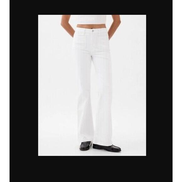 Gap 31 Size 12 White 70s Flare High Rise Stretch Button Zip Denim Jeans NEW - Picture 2 of 9